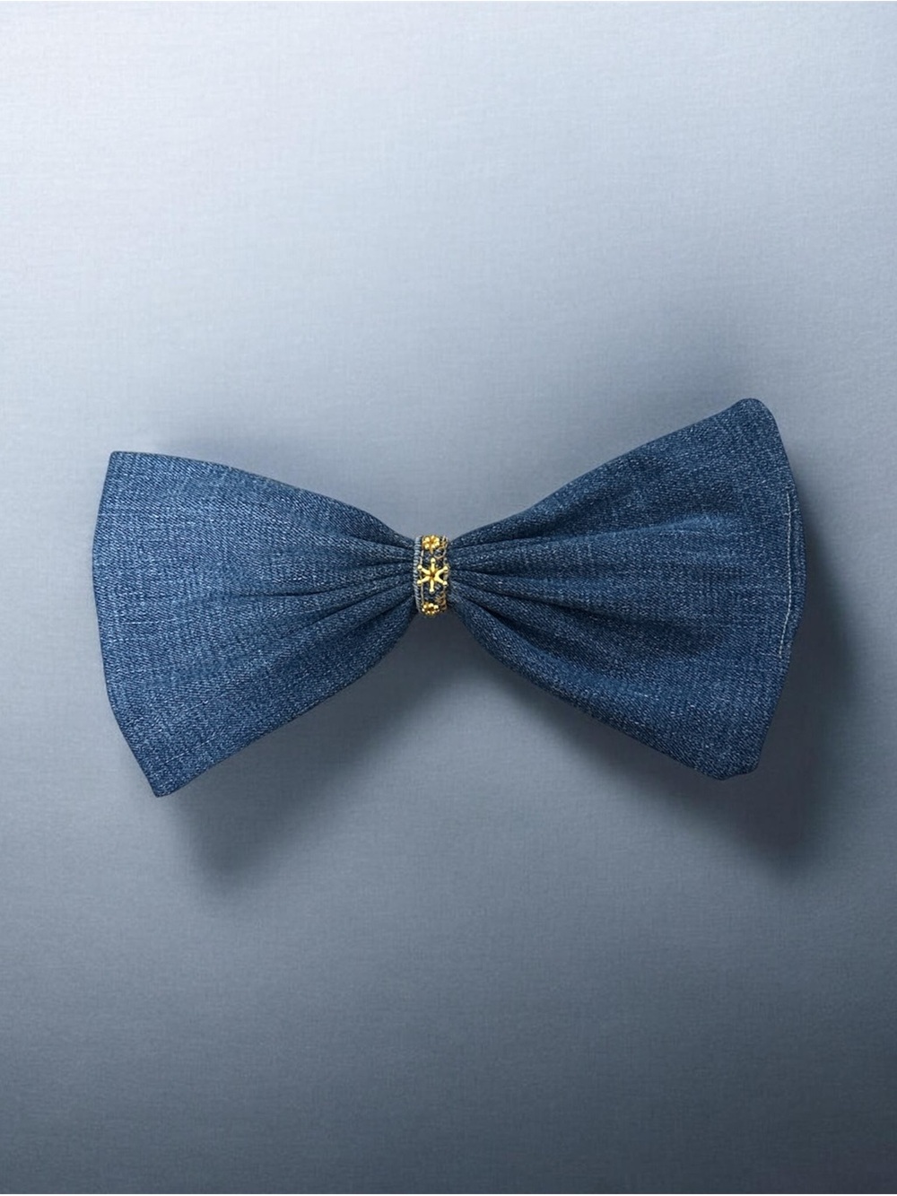 denim hair bow with alligator clip hand beaded new